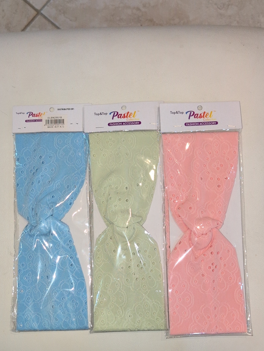 Pastels Lace Eyelet Headbands in Blue, Green & Pink - 3 Pack